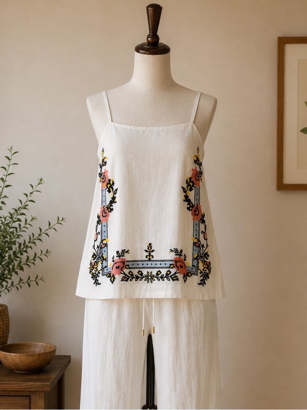 NWOT Free People Sightseer Tank Ivory Linen Embroidered Boho Top Size Small